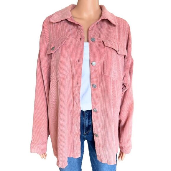 Forever 21 Pink Corduroy Button Front Shacket Jacket Medium - Picture 3 of 6